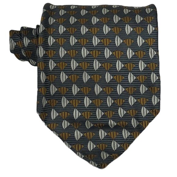 Claiborne 100% Silk Designer Tie Gray Geometric Business‎ Casual Retro Necktie - Picture 3 of 9